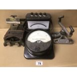 A VINTAGE D.C WESTON VOLT METRE WITH A VINTAGE AMPERES A.C ANOLOG AMMETER, A VINTAGE COOPER