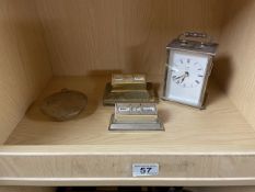 SILVER PLATED METAMEC QUARTZ CARRIAGE CLOCK WITH A DESIGN STUDIO STOCKHOLM STEEL INKWELL AND TWO