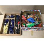 A QUANTITY OF PLASTIC FIGURES AND ANIMALS, CRESCENT TOYS AND MORE