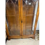VINTAGE WOODEN DISPLAY CABINET WITH GLASS SHELVES IN YEW WOOD
