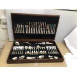 KINGS PATTERN A LARGE SET OF CANTEEN OF CUTLERY WITH GREEN LEATHER TOP