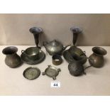 A MIXED QUANTITY OF INDIAN/MIDDLE EASTERN DECORATED BRASSWARE INCLUDES TEA POT