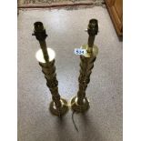 TWO VINTAGE HEAVY BRASS CANDLESTICK LAMPS, 82CM