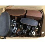 NINE PAIRS OF VINTAGE AND ANTIQUE BINOCULARS WITH OPERA GLASSES FOUR WITH CASES, DERAISME, SCHEFFEL,