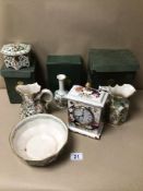 MIXED MASONS CHINA SOME WITH BOXES, CLOCK, JUG AND MORE