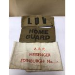 THREE MILITARY ARMBANDS, CDV HOMEGUARD & ARP