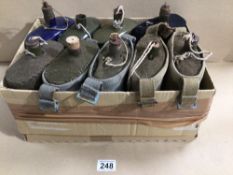 BOX OF NINE BRITISH ARMY FIELD WATER CANTEENS WW2 AND LATER