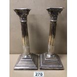 HALLMARKED SILVER WEIGHTED CANDLESTICKS COLUMN SHAPED BY D J SILVER REPAIRS 1964, 24CM, 1182 GRAMS