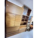 TAPLEY MID-CENTURY TEAK WALL UNITS NINE PIECES (MISSING WALL BRACKETS)