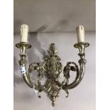 A WALL MOUNTED GILT TWO BRANCH CANDELABRA, 36CM