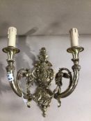 A WALL MOUNTED GILT TWO BRANCH CANDELABRA, 36CM