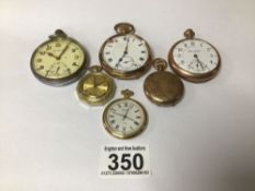 A JOB LOT OF SIX POCKET WATCHES, INCLUDING ROLLED GOLD UNTESTED