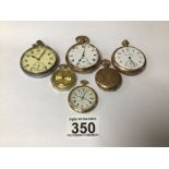 A JOB LOT OF SIX POCKET WATCHES, INCLUDING ROLLED GOLD UNTESTED