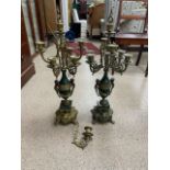 BREVETTATO BRASS GREEN MARBLE CANDELABRA CANDLESTICKS ITALIAN VINTAGE (1 A/F), 69CM