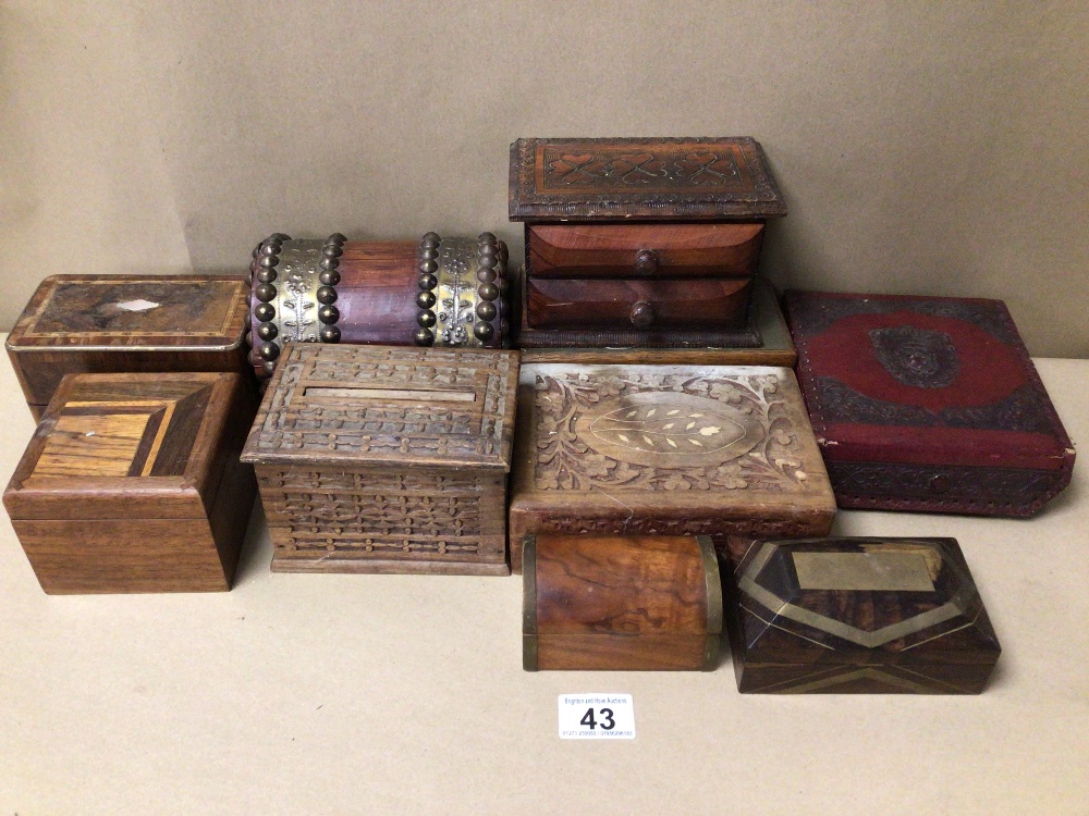 A QUANTITY OF VINTAGE BOXES, TWO DRAWER BOX