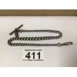 A VICTORIAN HALLMARKED SILVER WATCH CHAIN, 34CM, 33G