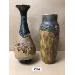 TWO ROYAL DOULTON GLAZED STONEWARE VASES, THE LARGEST 27CM