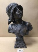 COPY OF A FRENCH TWO COLOUR PATENTED BRONZED BUST OF A GIRL ENTITLED 'SAIDA' ORIGINAL CAST BY