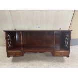 A MAHOGANY SHELF UNIT WITH TWO DRAWERS, 82 X 39CM