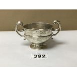 A HALLMARKED SILVER TROPHY CUP WITH SCROLL HANDLES, 71G