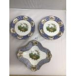 WEDGWOOD ELEVEN PIECE DESSERT SERVICE DECORATED WITH EXOTIC BIRDS ( 1 DISH A/F)