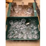 MIXED VINTAGE CRYSTAL GLASSWARE INCLUDES PLATED EWER, DECANTER AND MORE