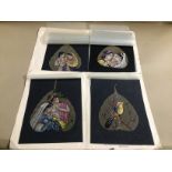 SEVEN INDIAN HAND PAINTED SCENES ON PIPAL TREE LEAVES