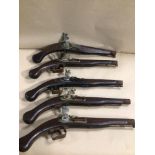 FIVE MATCHING REPLICA FLINTLOCK PISTOLS