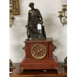 FRENCH DERNIERE 'A' PARIS MANTLE CLOCK MID 19TH CENTURY FRENCH BRONZE AND ROUGE MARBLE MANTLE