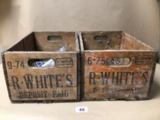 TWO VINTAGE R.WHITES WOODEN CRATES