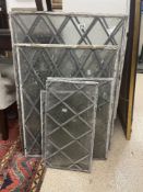 NINE PIECES OF EARLY LEAD WINDOWS, LARGEST 87 X 62CM