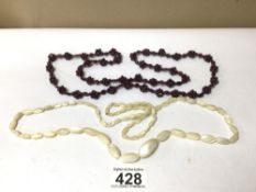TWO NECKLACES, ONE GARNET, AND ONE M.O.P, 34 INCHES