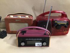 TWO WOODEN SHIP TABLE LAMPS WITH THREE RADIOS, ROBERTS (RAMBLER) ROBERTS (MODEL R200)