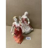 TWO ROYAL DOULTON PORCELAIN FIGURINES, ‘CAROLINE’ (HN3694) AND ‘STROLLING’ (HN3755), THE LARGEST