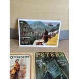 THREE REPRODUCTION SHOOTING THEMED VINTAGE STYLE TIN SIGNS, THE LARGEST 17.5 X 12CM