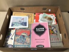 MIXED BOX OF EPHEMERA, SHIPPING,RAILWAY PICTURES AND PHOTOGRAPHS