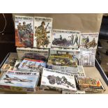 A QUANTITY OF WWII MILITARY 1/35 SCALE MODEL KITS, TAMIYA, MATCHBOX, AND MORE A/F