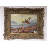 KELLY SWANSTON OIL ON CANVAS (PHEASANTS IN FLIGHT) IN AN ORNATE FRAME, KELLY WAS A FORMER WINNER