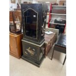 TWO PARTS BLACK LACQUERED OF A GRANDFATHER CLOCK