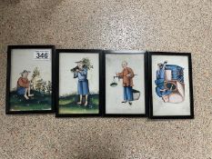 FOUR CHINESE SILK MINIATURE PAINTINGS, 17 X 11CM
