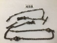 TWO VICTORIAN HALLMARKED SILVER WATCH CHAINS WITH TASSELLED ENDS, 27G