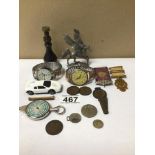A QUANTITY OF MIXED ITEMS, STAMPS, MEASURE AND MORE