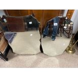 TWO 1950S FRAMELESS MIRRORS, THE LARGEST 72 X 48CM