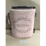 VINTAGE MILITARIA, WARMING PAN FOR SOFTENING EXPLOSIVES