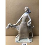 LARGE LLADRO FIGURE, YOUNG WOMAN WITH GOAT, 28CM