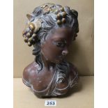 A LARGE RESIN BUST OF A CLASSICAL LADY, 32CM