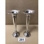 A PAIR OF HALLMARKED SILVER TRUMPET SHAPED SPECIMEN VASES, 16CM BY S. BLANCKENSEE AND SON LTD
