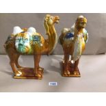 A PAIR OF CHINESE GLAZED TANG CAMELS WITH CHARACTER MARKS TO BASE, 31CM
