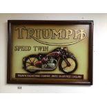 A VINTAGE REPRODUCTION TRIUMPH MOTORCYCLE SIGN, 60 X 43CM