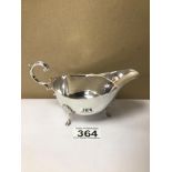 HALLMARKED SILVER SAUCE BOAT ON PAD FEET, 95G